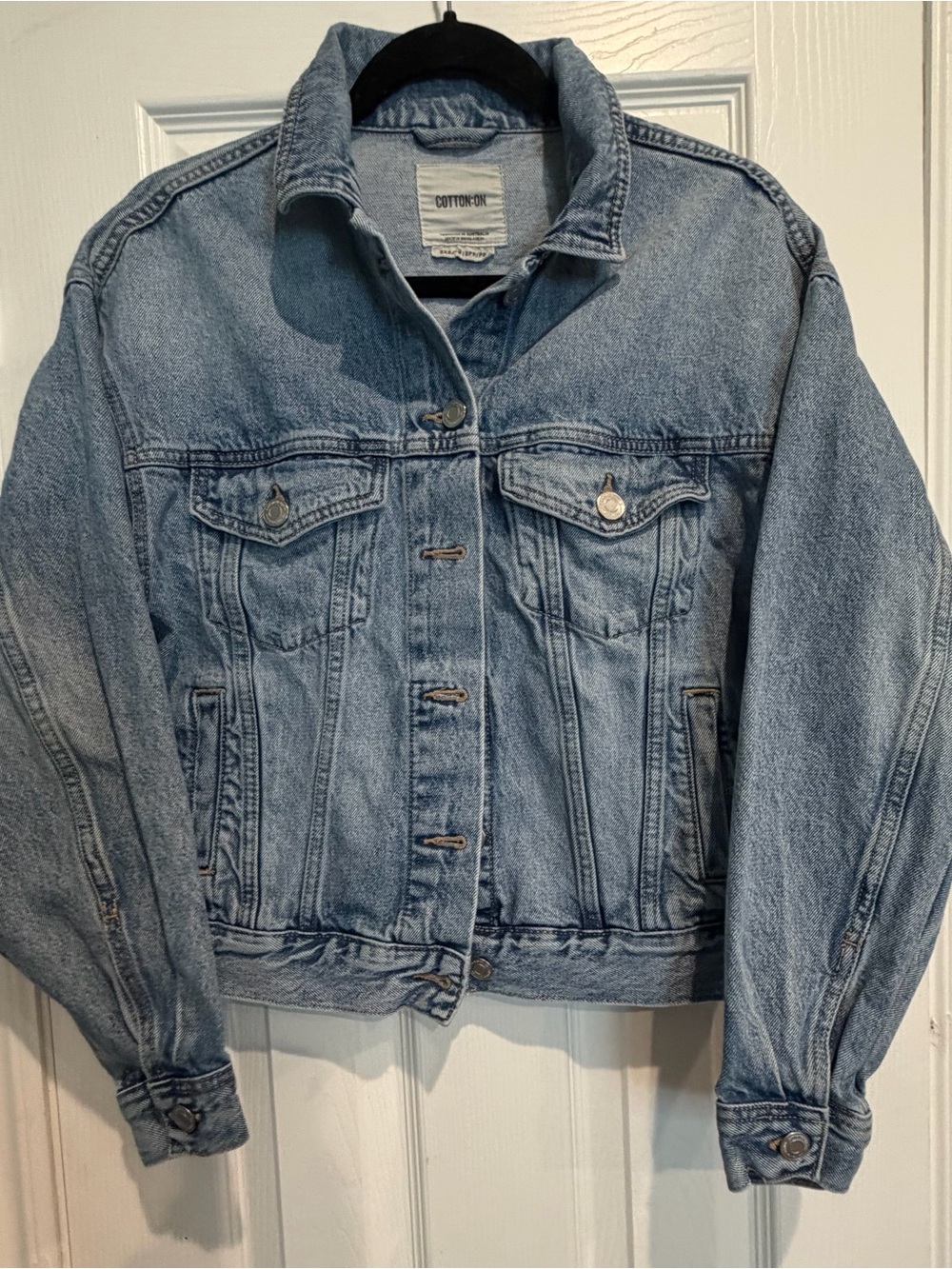 Cotton On Women's Light Wash Blue Denim Jacket   Fits oversized Small